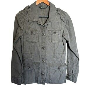 Eddie Bauer Jacket Womens Size Small Green Safari Cargo Pockets Linen Blend